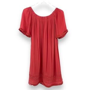 Loft dress XS smocked crochet lace fringe short sleeve midi rust orange